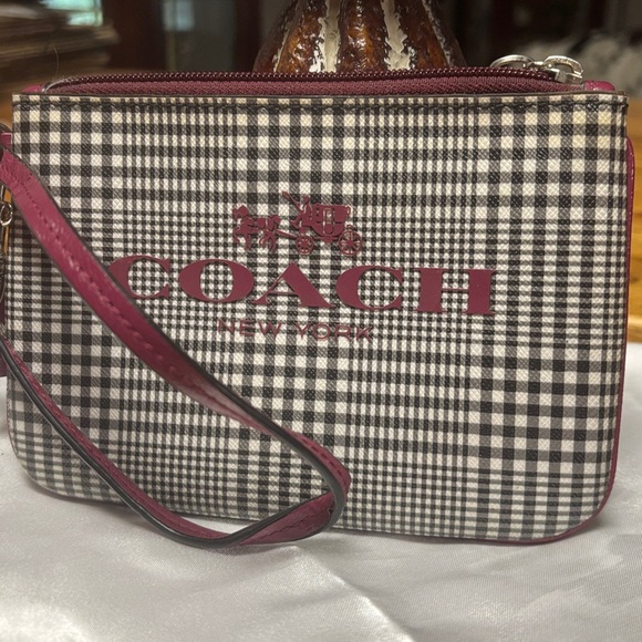 Coach Plaid Wristlet in Burgundy and Black - Picture 1 of 8